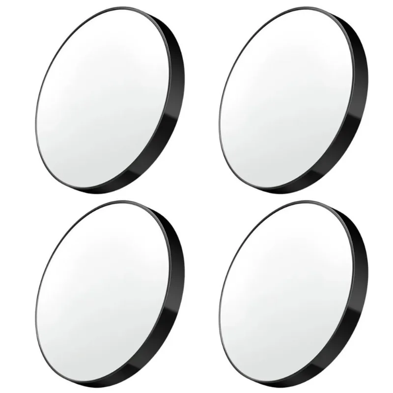 Kit 4 Espelho Redondo Preto 9Cm - Ampliação 10X Com Ventosas