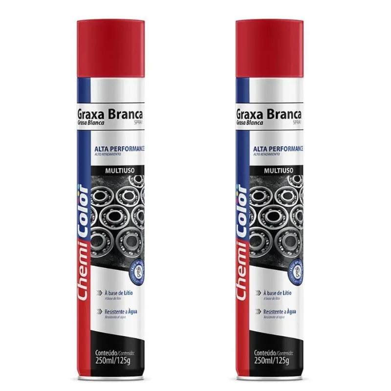 Kit 2 Graxa De Lítio Spray Branco 250ml - Chemicolor