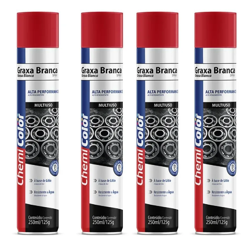 Kit 4 Graxa De Lítio Spray Branco 250ml - Chemicolor