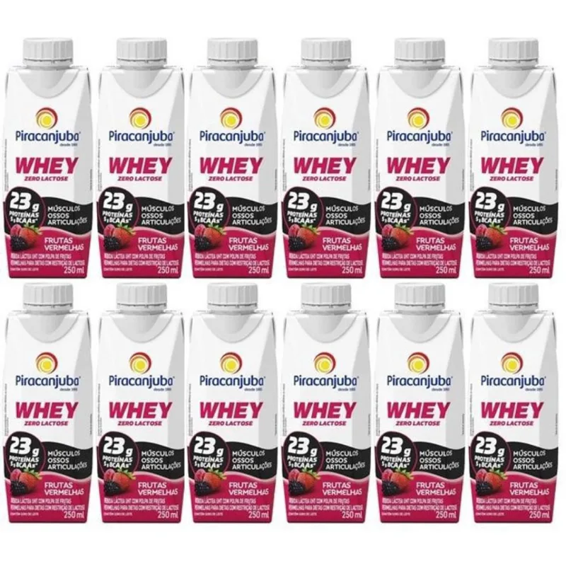 Kit 12 Bebidas Piracanjuba Whey 250 Ml - Frutas Vermelhas