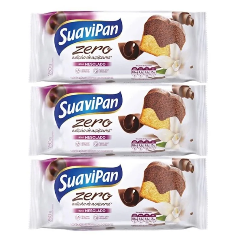 Bolo Suavipan Zero 250G - Sabor Mesclado Kit Com 3 Unidades