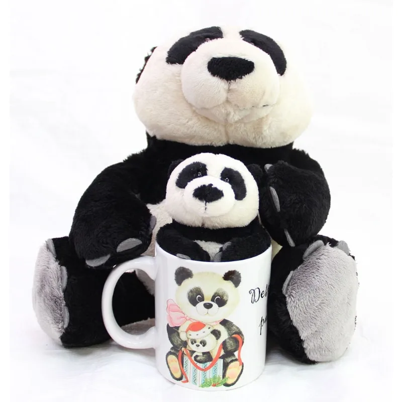Presente Feliz Natal Ursos 15cm + 35cm De Pelúcia Na Caneca