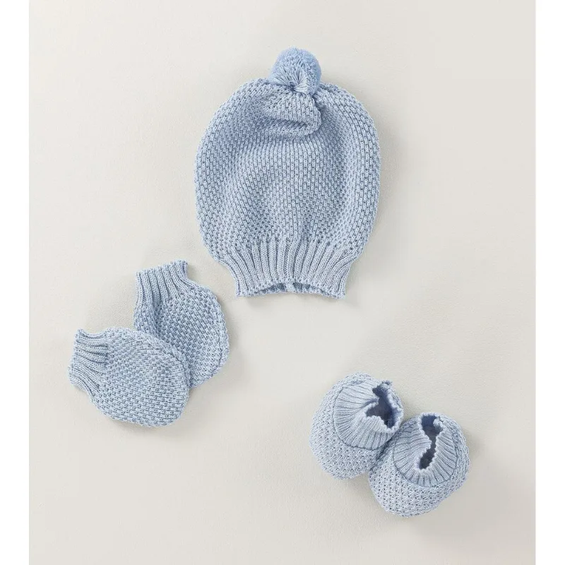 Kit Touca Luva e Sapato Pompom Fofinho - Tam. RN Azul