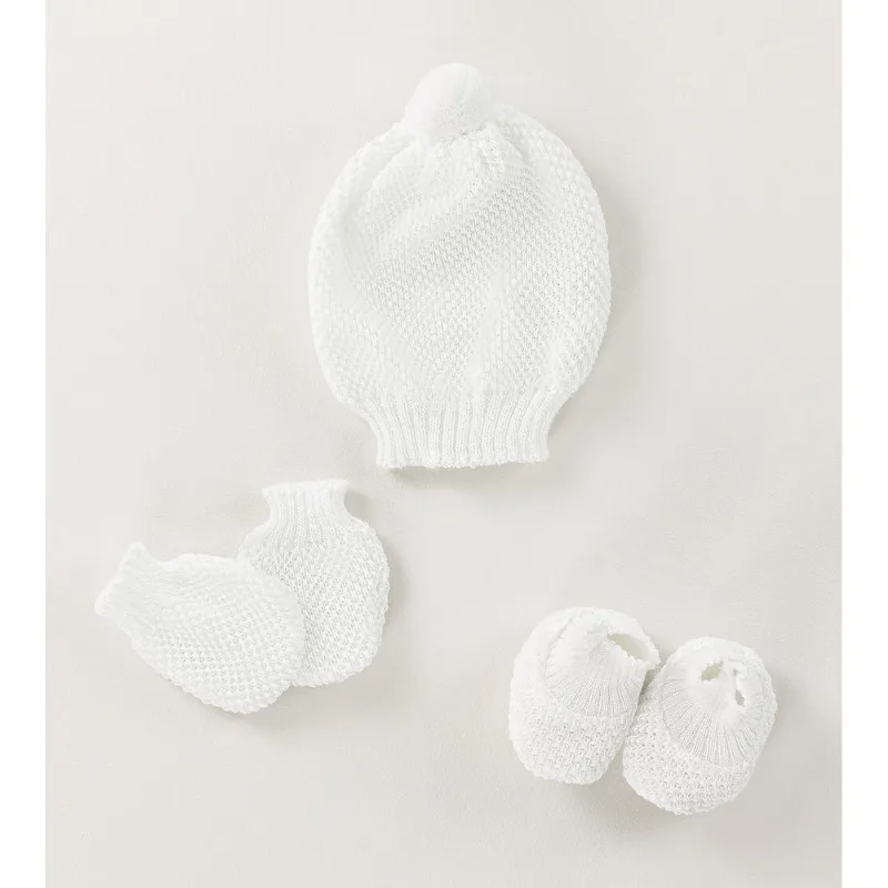 Kit Touca Luva e Sapato Pompom Fofinho - Tam. RN Branco