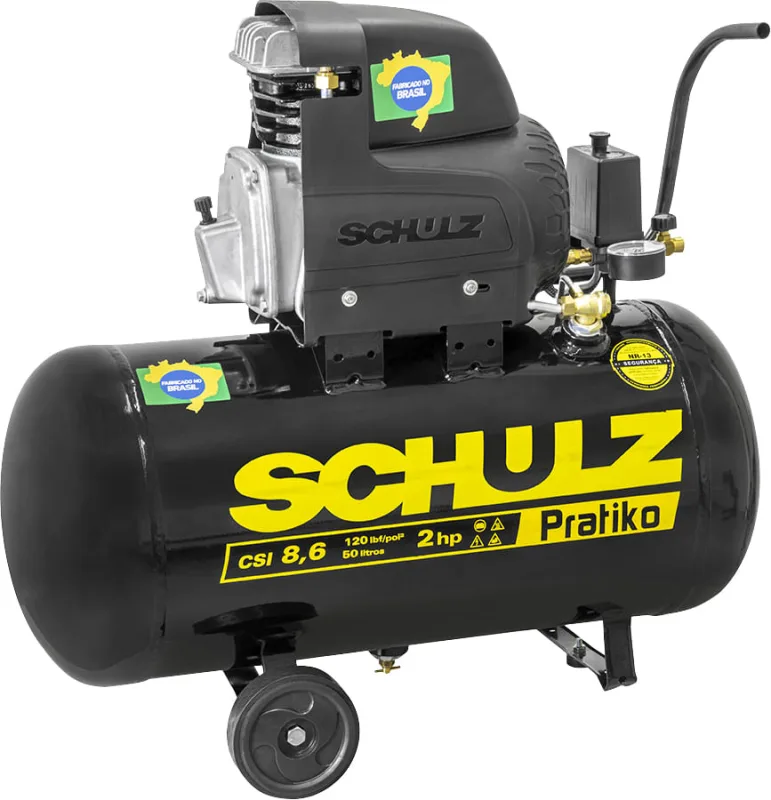Motocompressor de Ar 2cv 120 lbf/pol² com rodas Pratiko CSI 8,6/50 - SCHULZ - SCHULZ - Máquinas E Compressores