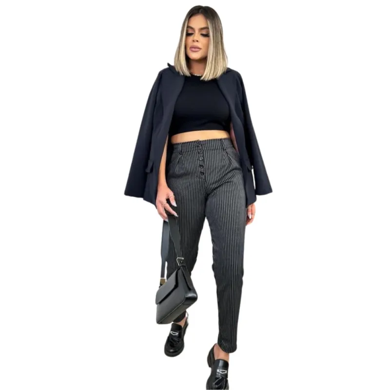 Calça Feminina Ocasional Risca de Giz Alfaiataria - Não Disponível