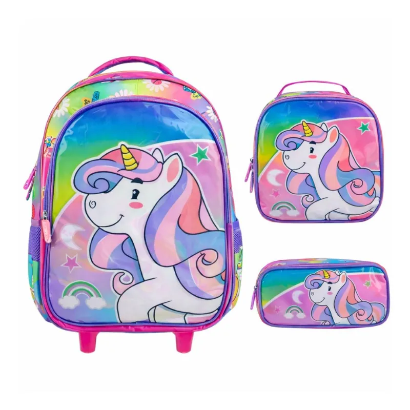 Kit Mochila De Rodinhas Cidobe 3 Peças Unicórnio BMA9312CF (MP)