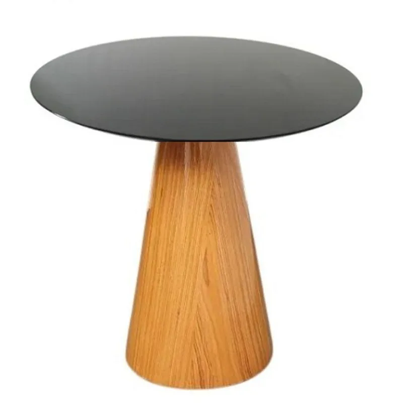 Mesa Lateral Cone Base Laminada Em Madeira Natural E Tampo 51 Cm - Laqueado Cor Preto