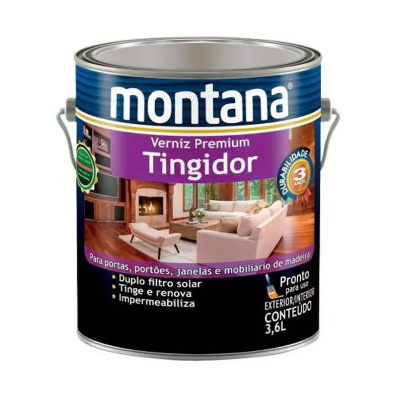 Verniz Tingidor Acetinado Mogno Galão 3,6 Litros - Montana - Proteção E Renovação Para Madeira - MONTANA