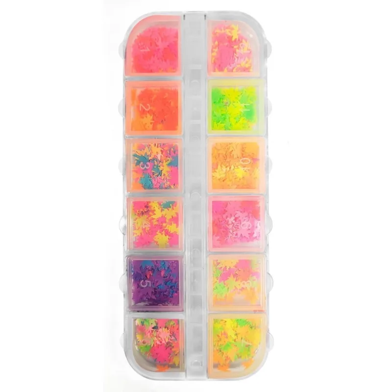 Acessórios Folhas Neon Decorações De Unhas 12 Divisórias