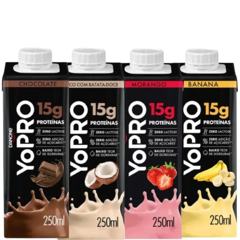 Pack 4 unidades YoPRO bebida láctea uht 250ml Danone - 15g de proteína Sabores Misto ou Unico