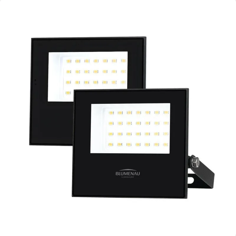 Kit 2 Refletor Holofote Led Slim 50W 6500K Branco Frio Bivolt Preto Blumenau Iluminação - Blumenau Iluminação - Automotivo