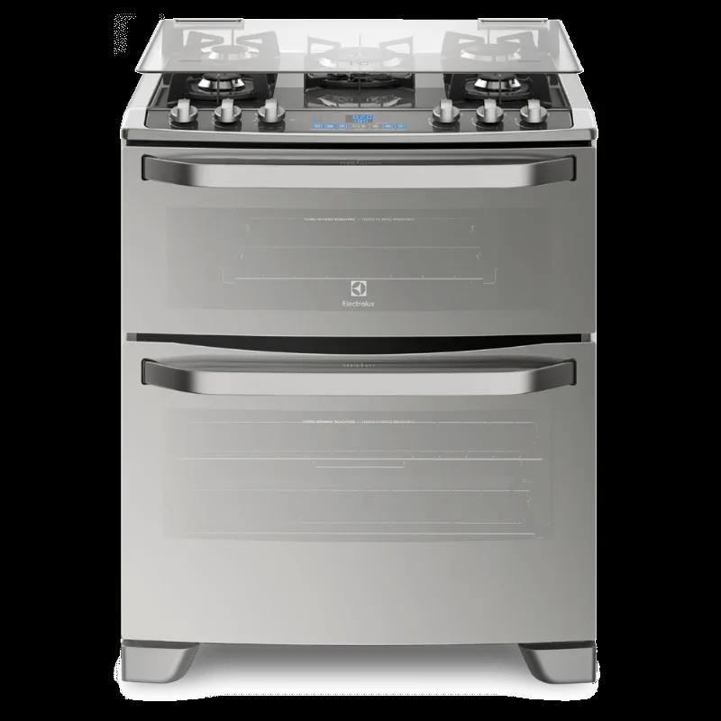 Fogão 5 Bocas Electrolux Prata Automático com Mesa de Vidro e 2 Fornos (76DXV) 127V - Electrolux