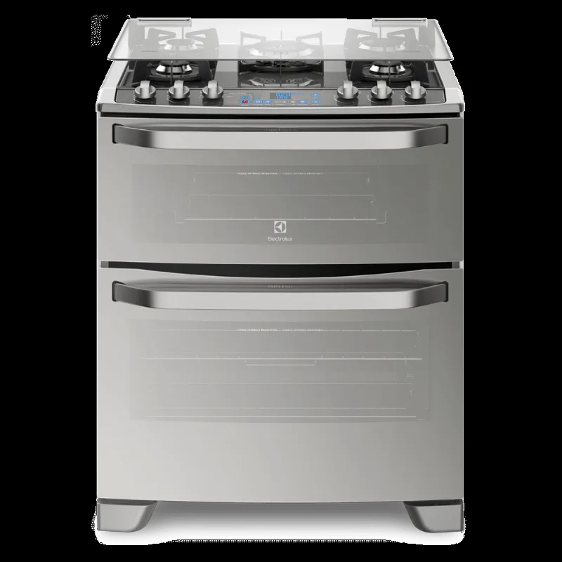 Fogão 5 Bocas Electrolux Prata Automático com Mesa de Vidro e Duplo Forno (76DXW) 220V - Electrolux