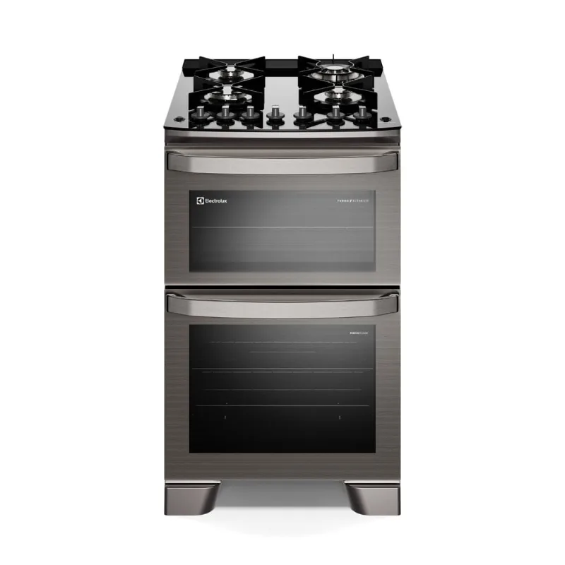 Fogão 4 bocas Electrolux Cinza Experience com Mesa de Vidro, Duplo Forno e PerfectCook360 (FE4DC) 127V