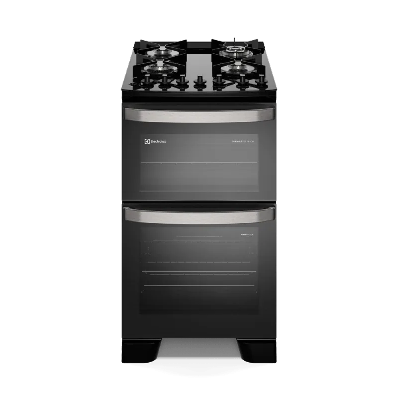 Fogão 4 bocas Electrolux Preto Experience Mesa vidro, 2 Fornos e Tripla Chama (FE4DP) 220V