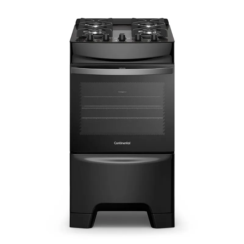 Fogão 4 Bocas Continental Preto Mesa de Vidro, Forno Eco Turbo e Grades Ferro Fundido (FC4GB) Bivolt - Electrolux