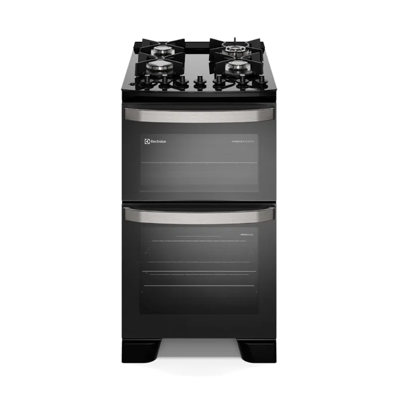Fogão 4 bocas Electrolux Preto Experience Mesa de Vidro, 2 Fornos e Grade de Ferro Fundido (FE4DB) 220V - Electrolux