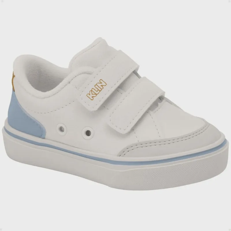Tênis Infantil Klin Baby Style Casual Tiras Autocolantes Para Calçar Facilmente Branco E Azul Elegante Estilosa Antiderrapante Macia Confortável Versátil