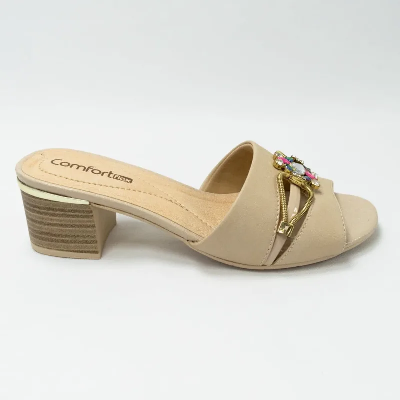 Tamanco ComfortFlex 21-52401 Salto Bloco Fachetado Nude numeração especial