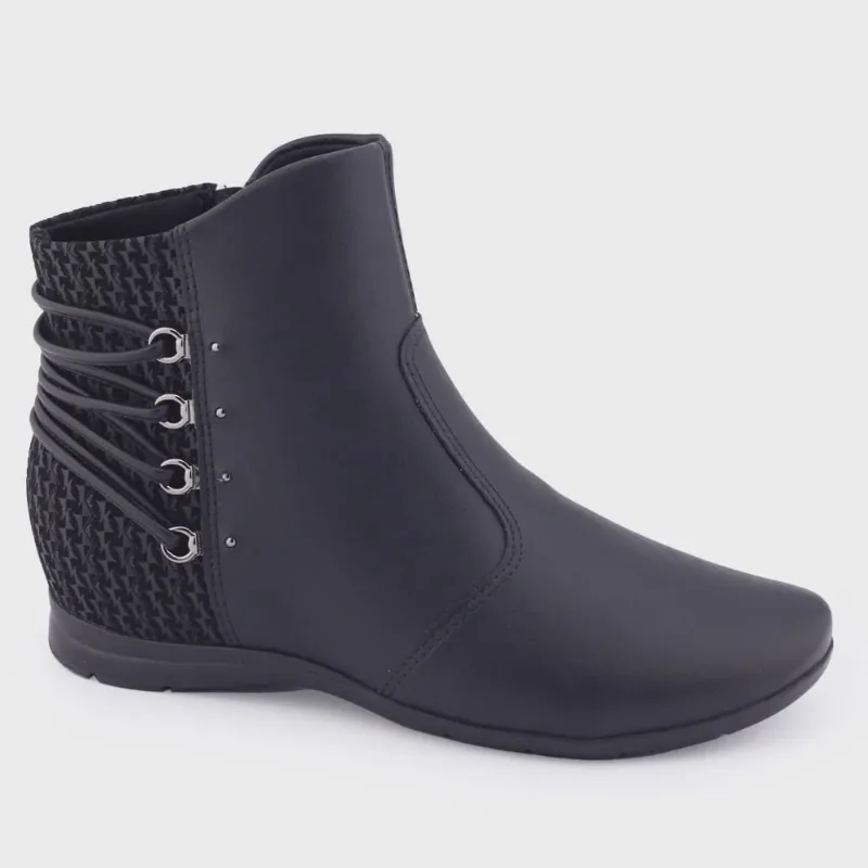 Bota Feminina Comfortflex 22-91303 baixa rasteira ziper