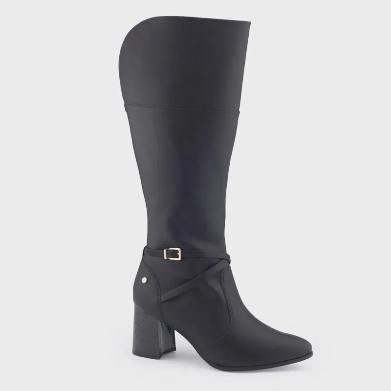 Bota cano longo Ramarim 22-95104 salto médio 6cm bloco preta