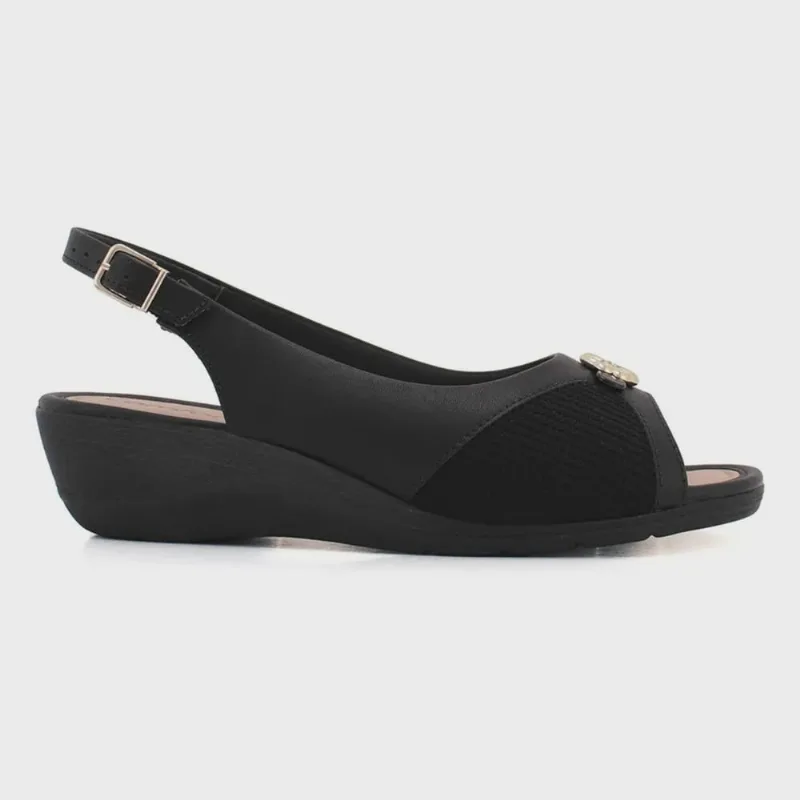 Sandália Comfort Flex Peep Toe Feminina Preta