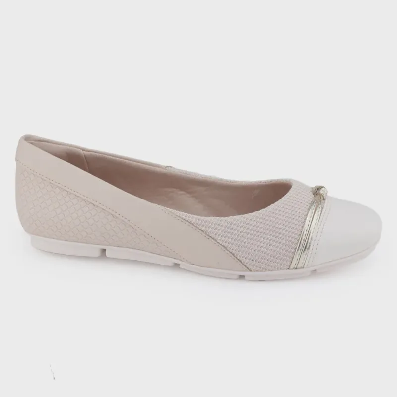 Sapatilha fem Comfortflex 22-63402 nude marfim faixa ouro