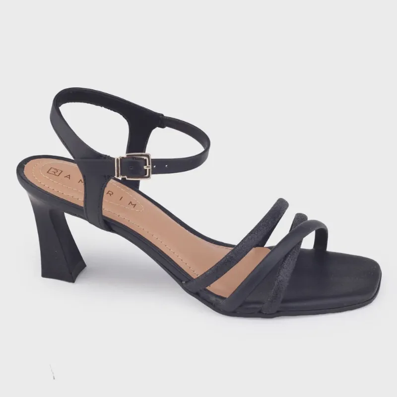 Sandália Ramarim 22-36204 salto geométrico acetinado tiras