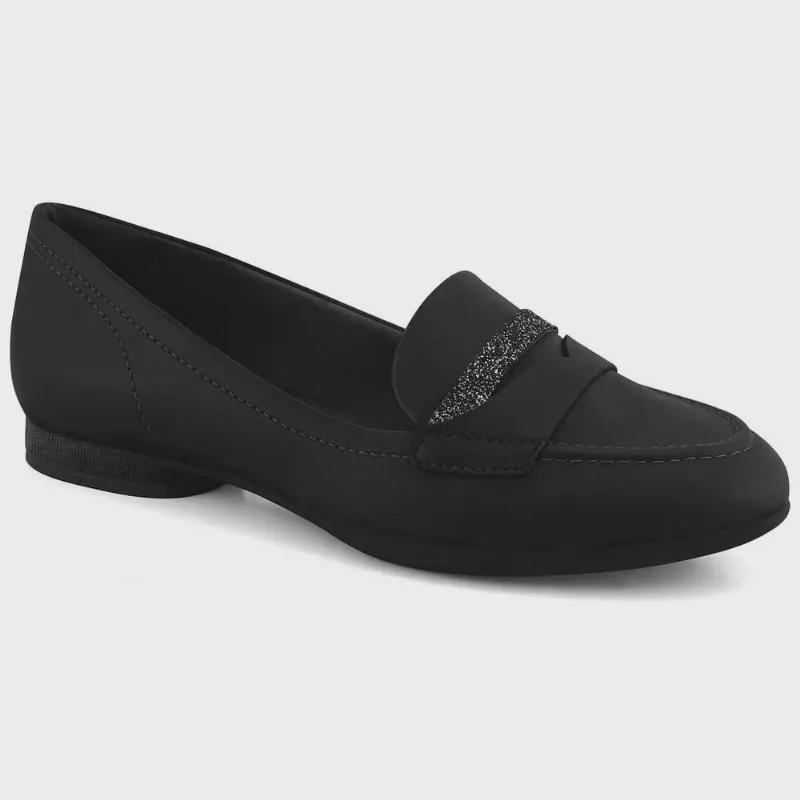 Mocassim Loafer Feminino Brilho Preto Comfortflex 2362304-0008