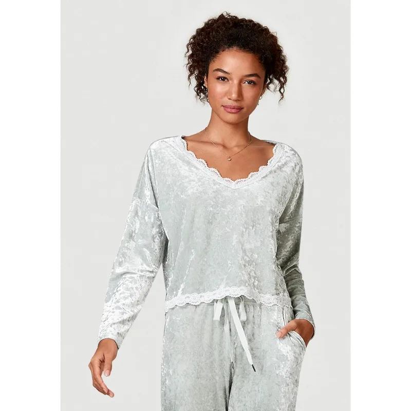 Blusa De Pijama Feminino Manga Longa De Veludo - Verde M