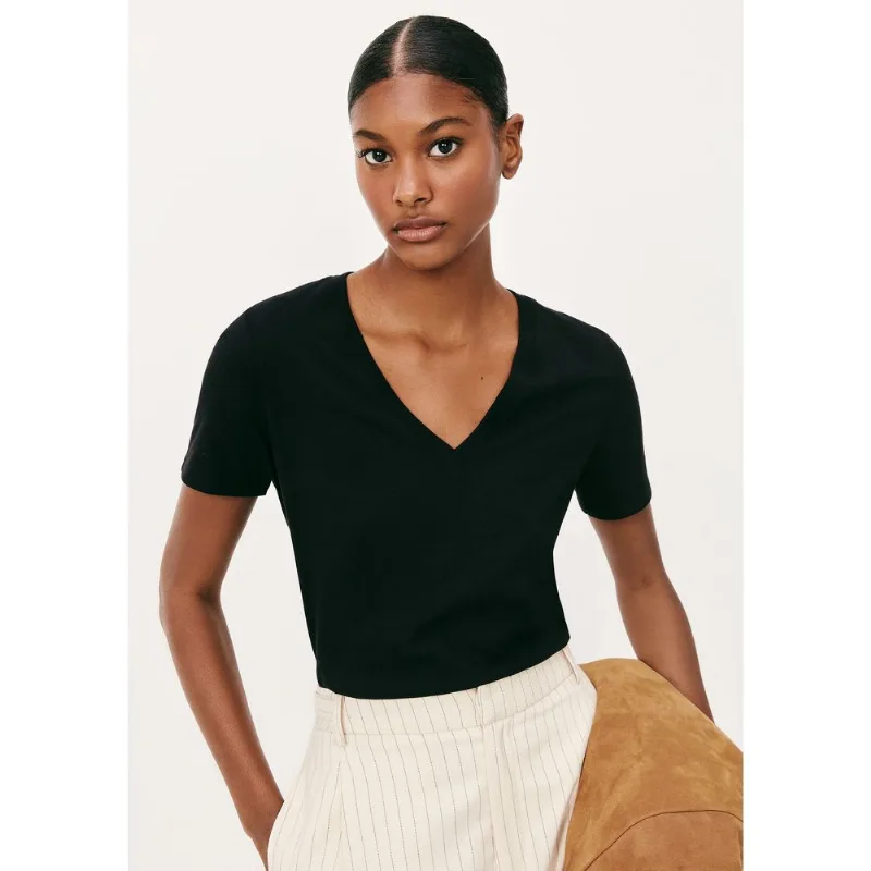 Blusa Básica Feminina Manga Curta Decote V - Preto M