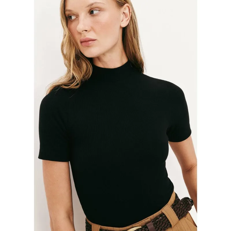 Blusa Básica Feminina Gola Alta Em Ribana Canelada - Preto P