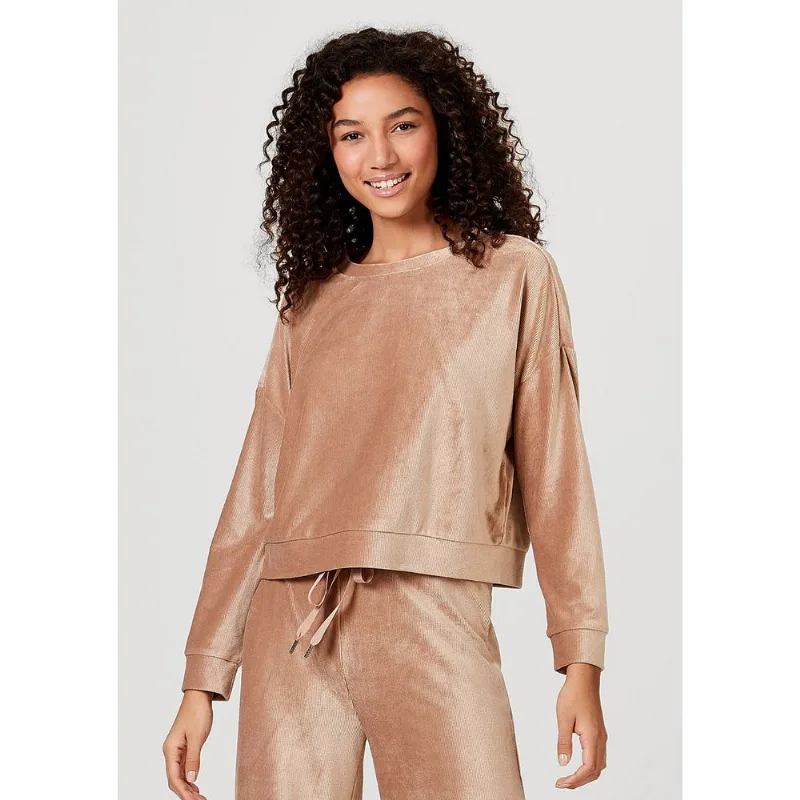 Blusa Feminina Em Plush Canelado De Poliéster - Bege P