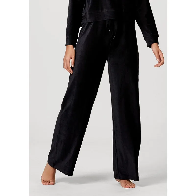 Calça Feminina Pantalona Em Plush Canelado De Poliéster - Preto G