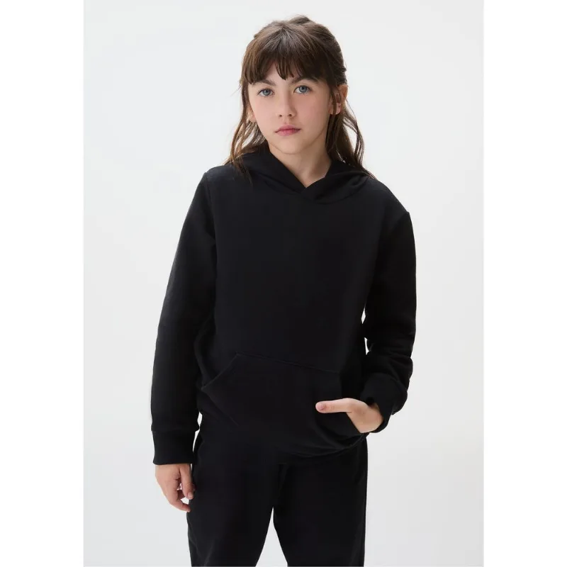 Blusão Básico Infantil Unissex Em Moletom Com Capuz - Preto 016