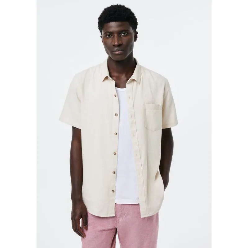 Camisa Básica Masculina Manga Curta Em Linho - Bege G