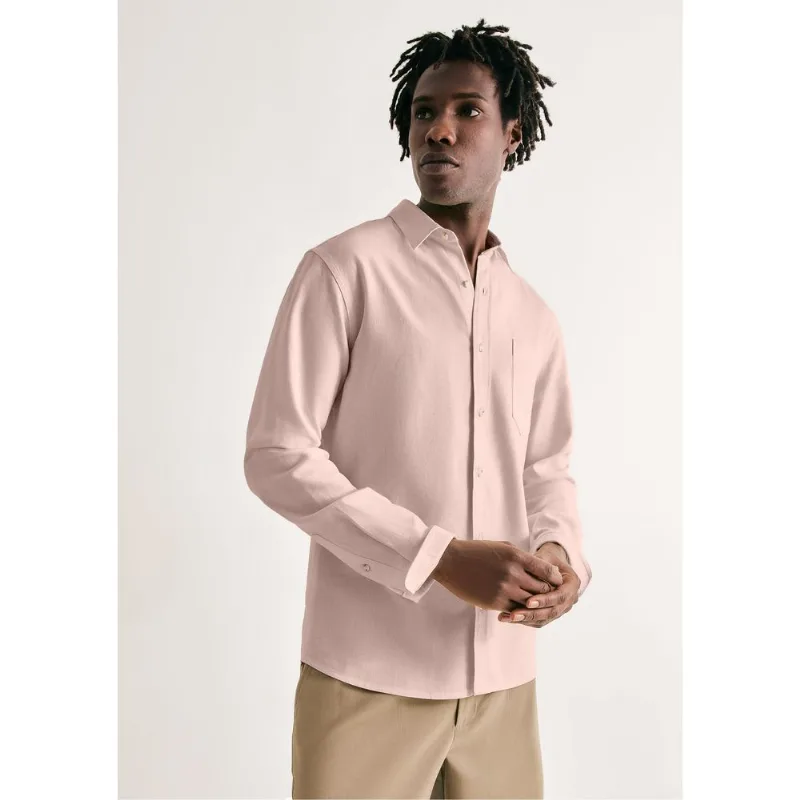 Camisa Básica Masculina Manga Longa Em Linho - Rosa M