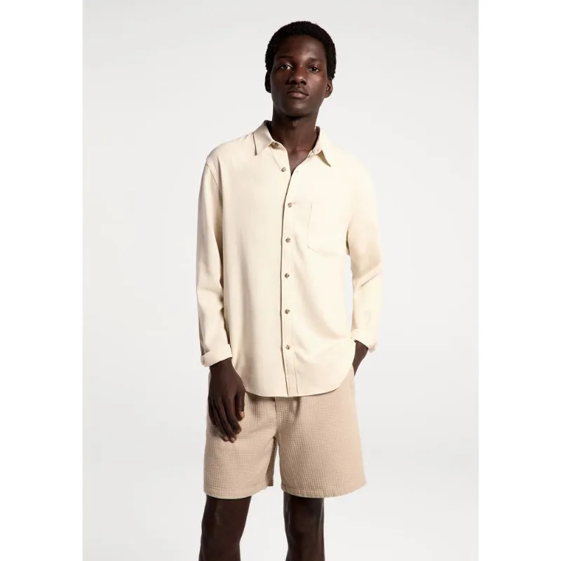 Camisa Básica Masculina Manga Longa Slim Em Linho - Bege P