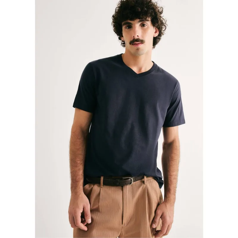 Camiseta Básica Masculina Manga Curta Gola V World - Azul EXG