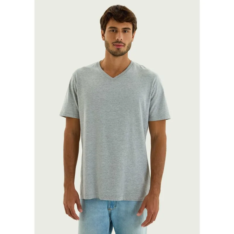 Camiseta Básica Masculina Manga Curta Gola V World - Cinza EXG