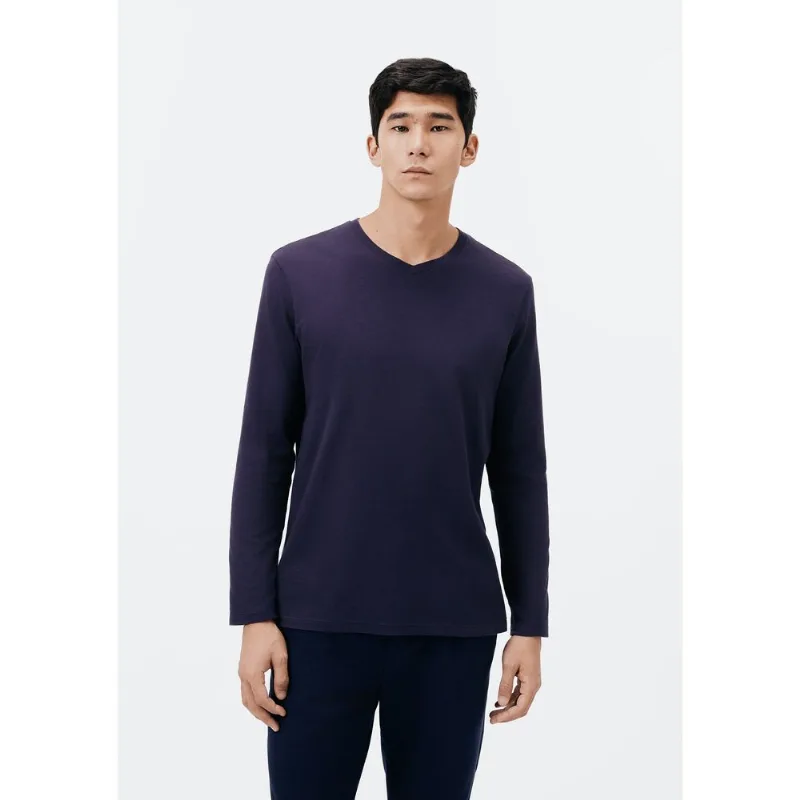 Camiseta Básica Masculina Manga Longa Gola V World - Azul XP