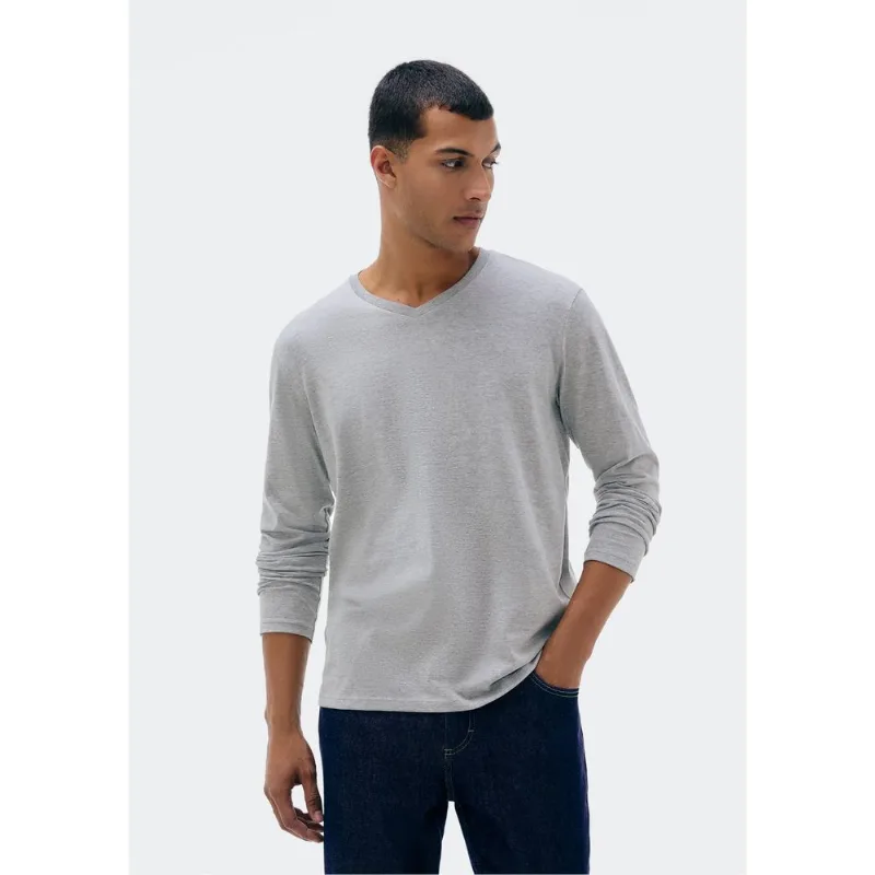 Camiseta Básica Masculina Manga Longa Gola V World - Cinza XP