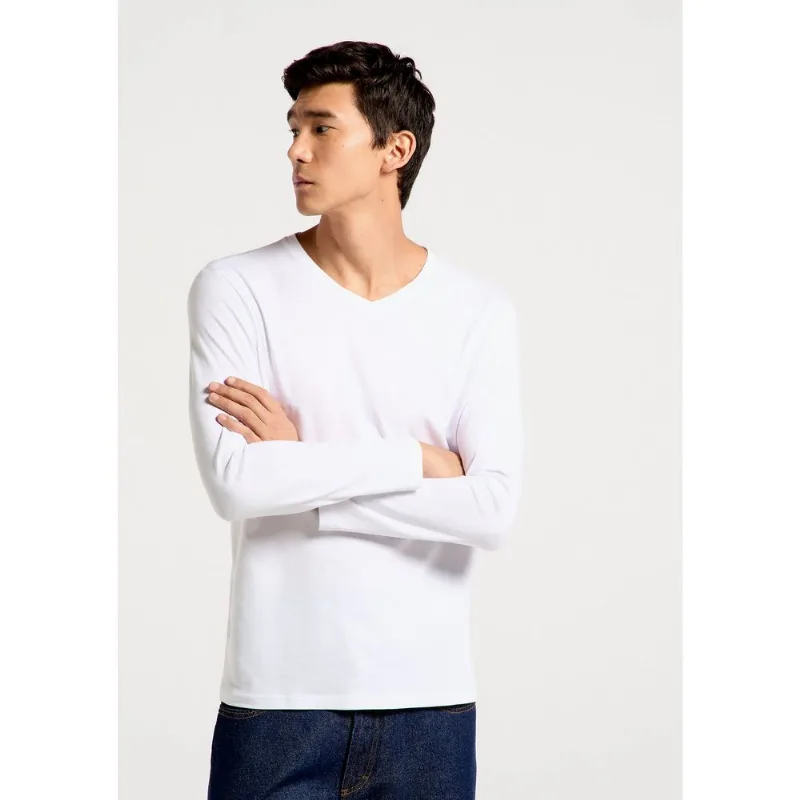 Camiseta Básica Masculina Manga Longa Gola V World - Branco XP