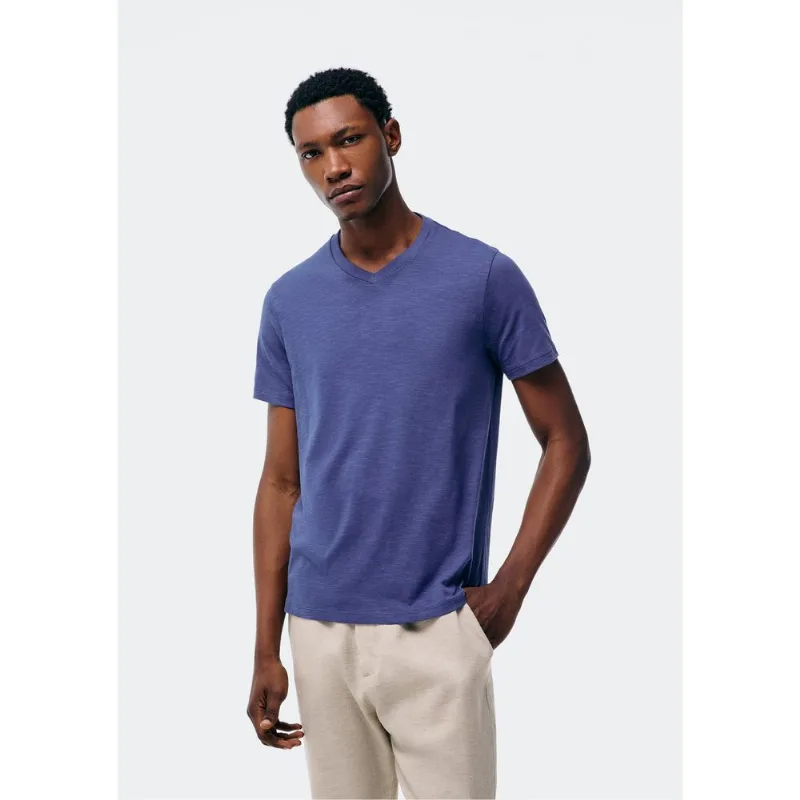 Camiseta Básica Masculina Slim Gola V Em Malha Flamê - Azul EXG