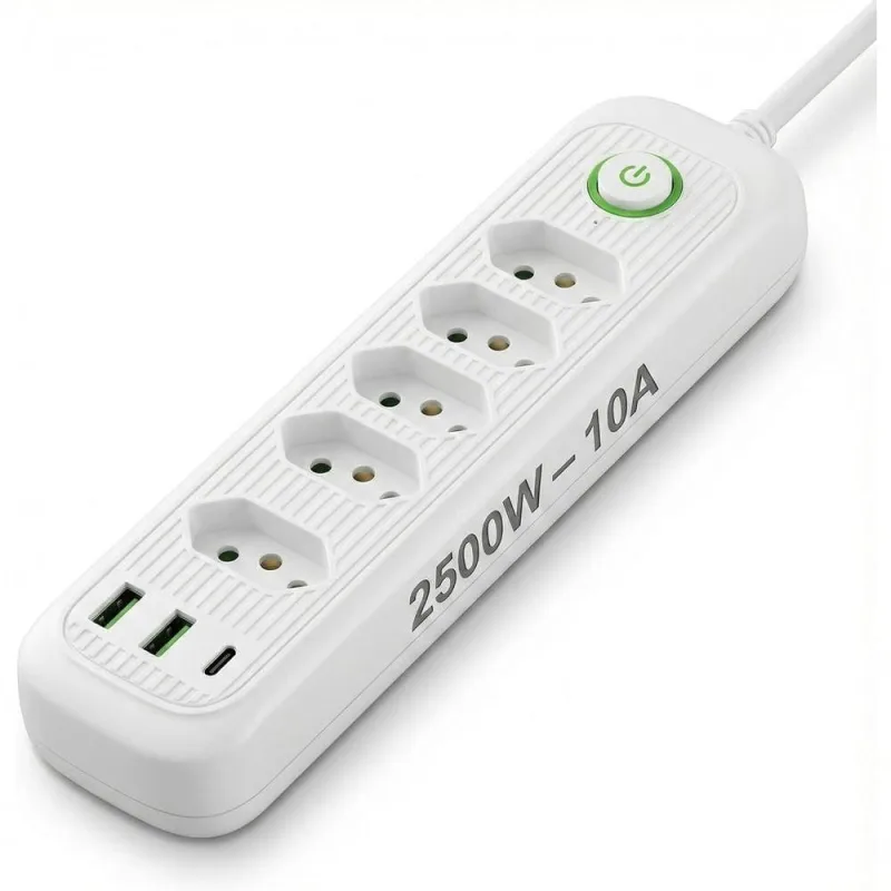 Régua Energia 5 Tomadas + Usb Tipo-c Cabo 2m Filtro Linha - OUTRAS - Papelaria