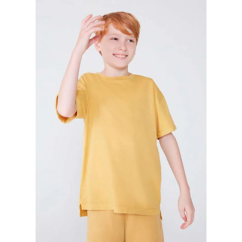 Camiseta Básica Infantil Menino Manga Curta Oversized - Amarelo 014