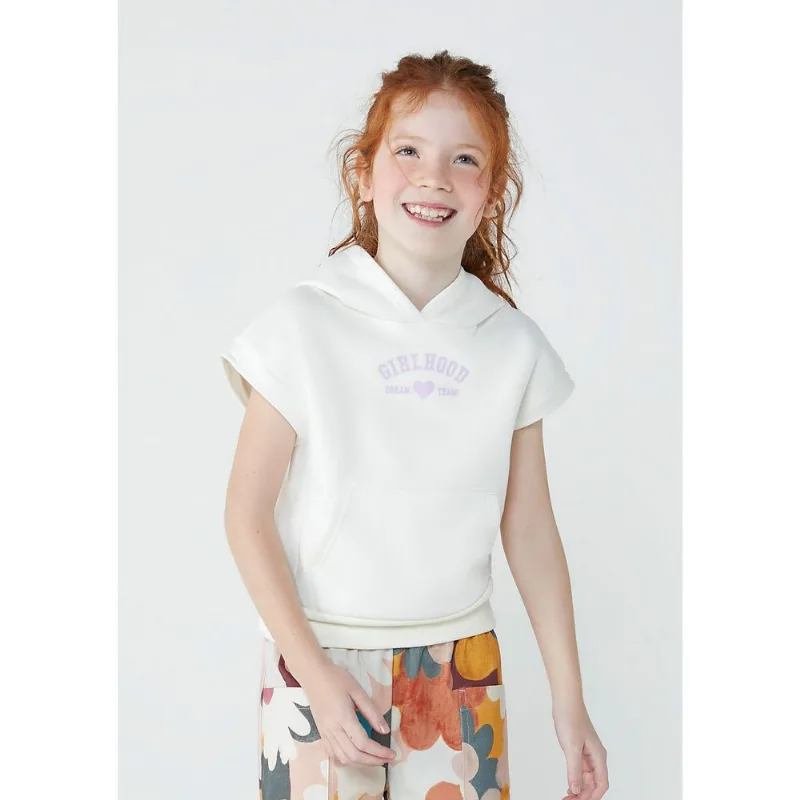 Colete Infantil Menina Em Moletom Com Capuz - Off white 006