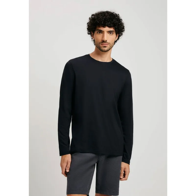 Camiseta Básica Masculina Manga Longa Pima - Preto XG