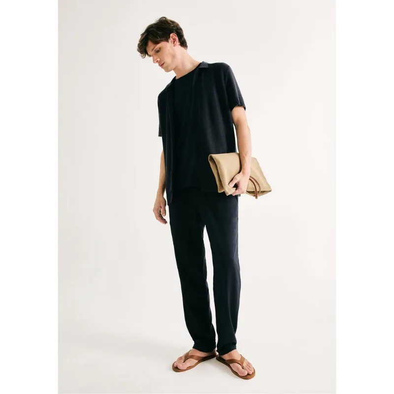 Calça Básica Masculina Taper Em Linho - Azul M